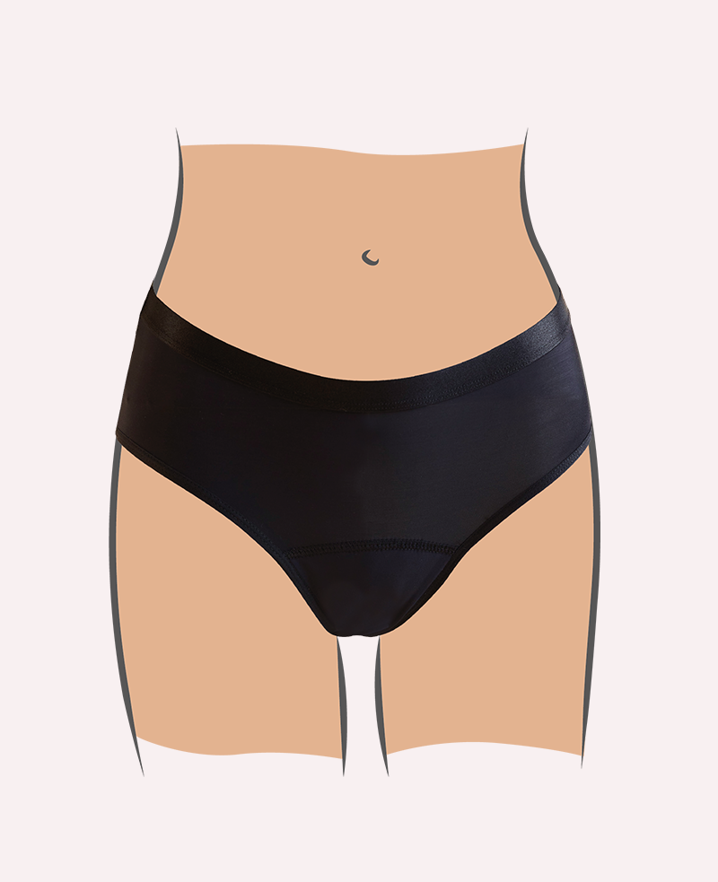Culotte premières règles protection hygiénique vue de face, confortable et ultra absorbante en coton bio, simple d&