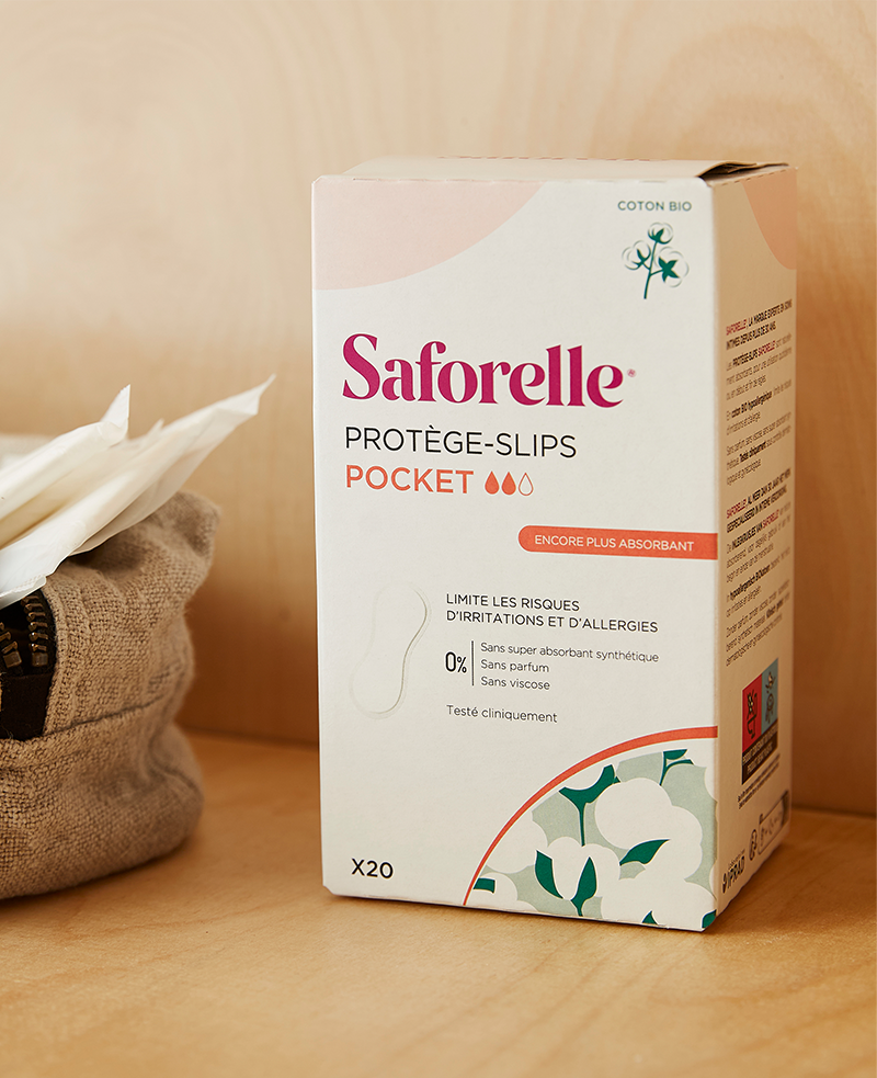 Saforelle protège-slips Pocket en coton bio x20, protection facile à emporter