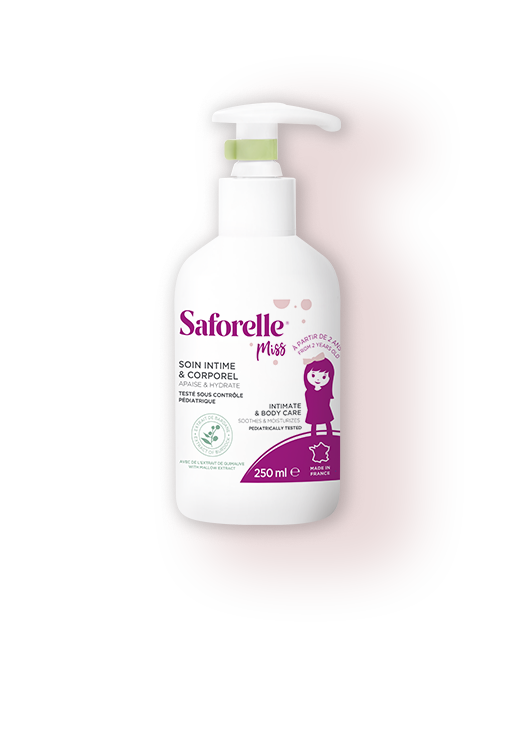 Saforelle Miss flacon pompe soins intimes enfant nettoie et hydrate en douceur, au quotidien, apaise les irritations