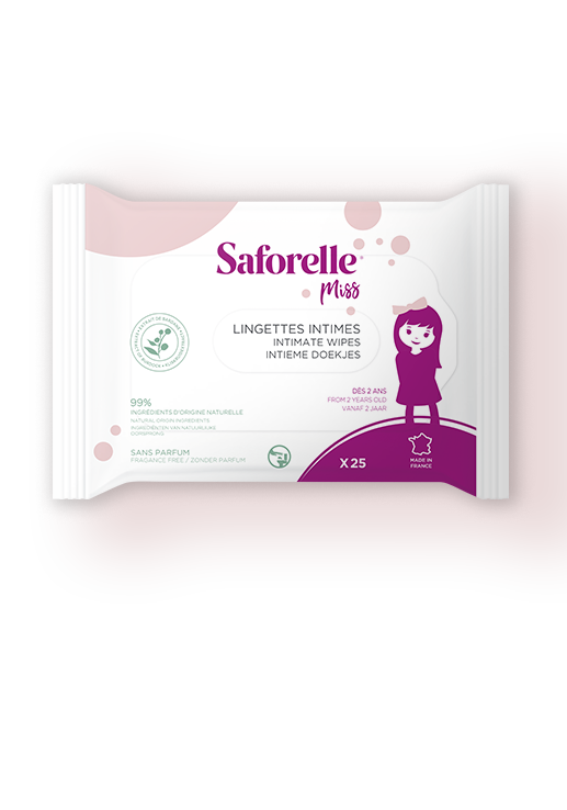 Lingettes Saforelle miss soins intimes pour toilette intime, hydrate et apaise, pour peau normale et sensible x25, 99% d&