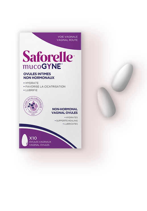 Emballage avec Ovules intimes Mucogyne Saforelle hydratent, cicatrisent et lubrifient pour un meilleur confort, 10 gélules