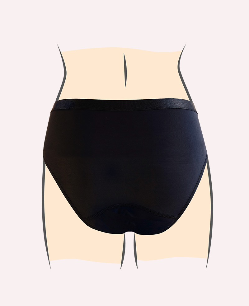 Culotte premières règles protection hygiénique vue de dos, confortable et ultra absorbante en coton bio, simple d&