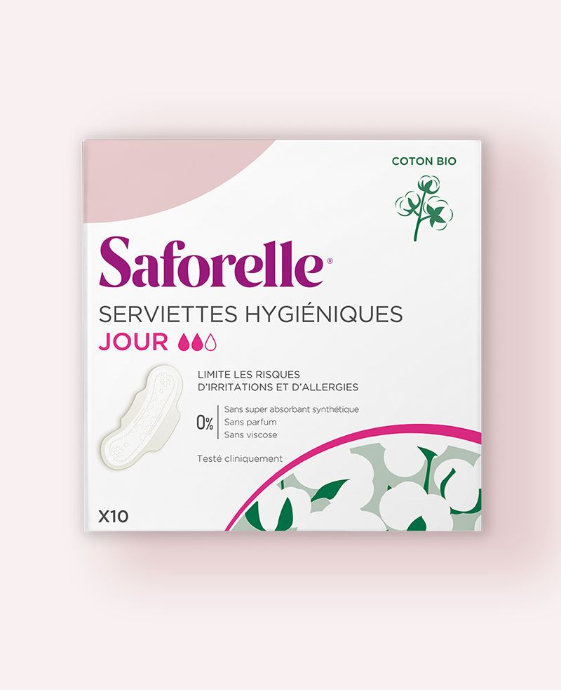 Saforelle serviettes hygiéniques Jour en coton bio x10 pour la protection intime pendant les règles