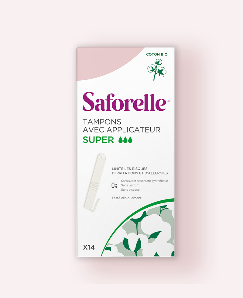 Saforelle boîte de tampons avec applicateur Super en coton bio, confort